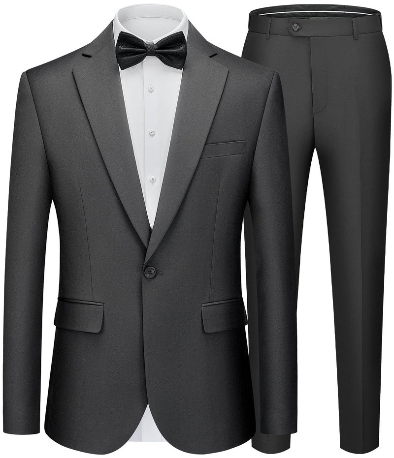 WEEN CHARM Mens Suit Slim Fit 2 Piece Wedding Tuxedo One Button Prom Party Solid Tuxedo Blazer Pants Set Grey - Image 1